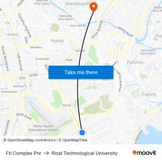 Fti Complex Pnr to Rizal Technological University map