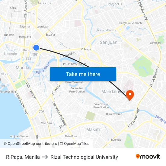 R.Papa, Manila to Rizal Technological University map