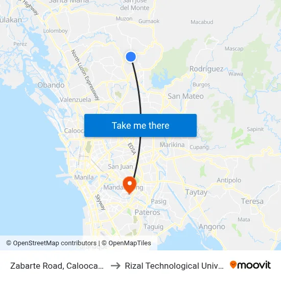 Zabarte Road, Caloocan City to Rizal Technological University map