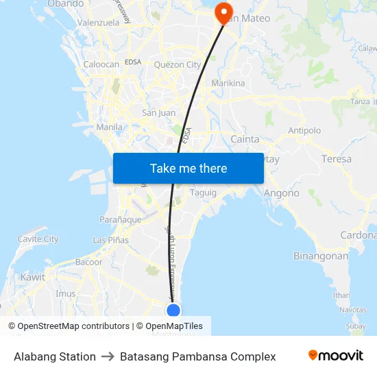 Alabang Station to Batasang Pambansa Complex map