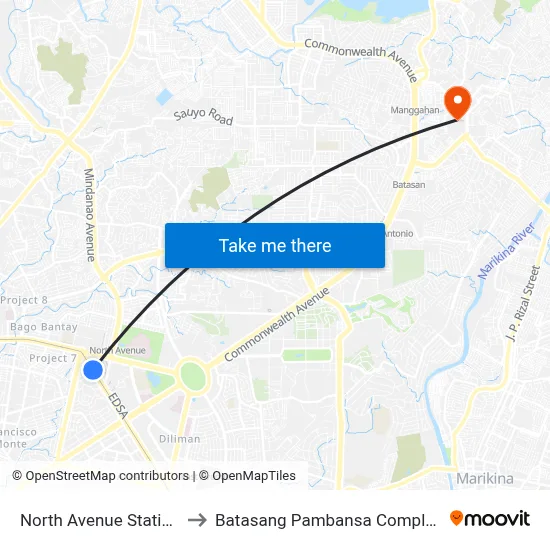 North Avenue Station to Batasang Pambansa Complex map