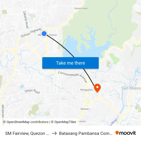 SM Fairview, Quezon City to Batasang Pambansa Complex map