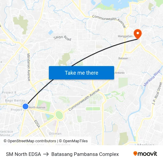 SM North EDSA to Batasang Pambansa Complex map