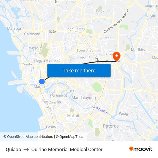 Quiapo to Quirino Memorial Medical Center map