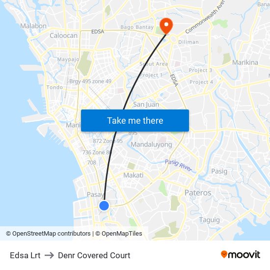 Edsa Lrt to Denr Covered Court map