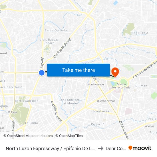 North Luzon Expressway / Epifanio De Los Santos Avenue Intersection, Caloocan City to Denr Covered Court map