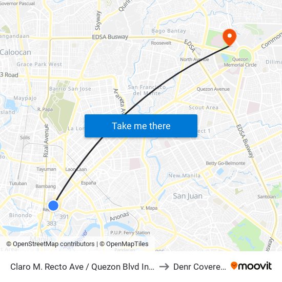 Claro M. Recto Ave / Quezon Blvd Intersection, Manila to Denr Covered Court map