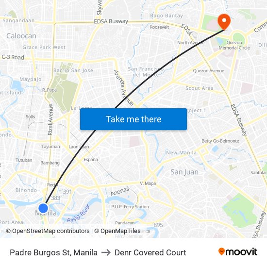 Padre Burgos St, Manila to Denr Covered Court map