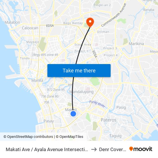 Makati Ave / Ayala Avenue Intersection, Makati City, Manila to Denr Covered Court map