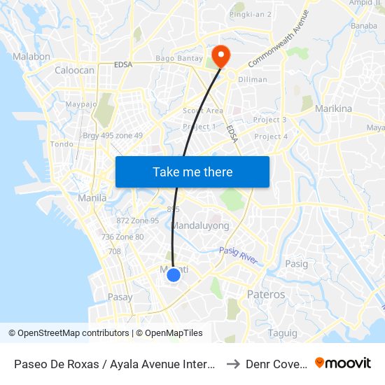 Paseo De Roxas / Ayala Avenue Intersection, Makati City, Manila to Denr Covered Court map