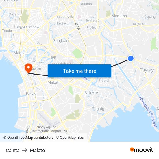 Cainta to Malate map