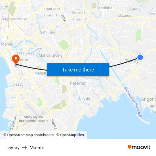 Taytay to Malate map