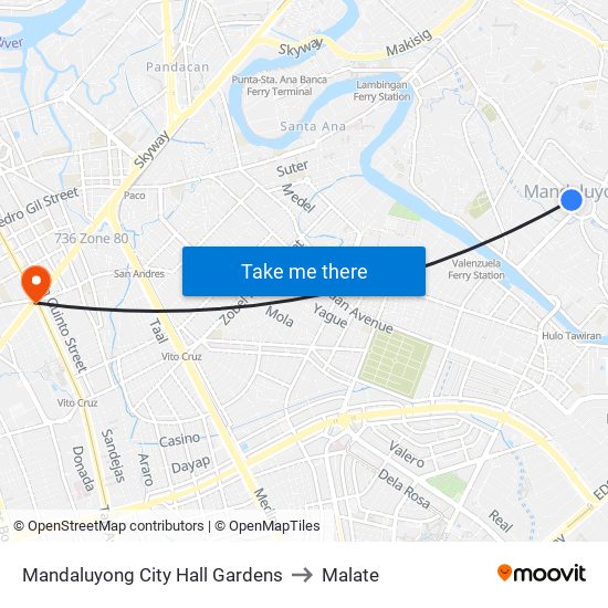 Mandaluyong City Hall Gardens to Malate map