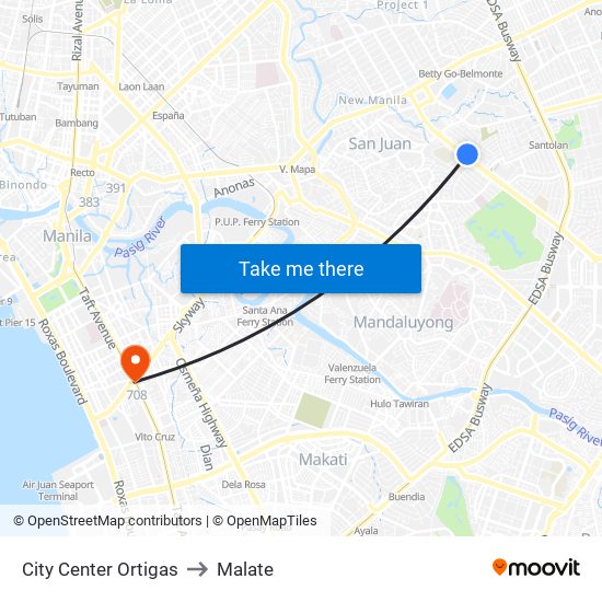 City Center Ortigas to Malate map