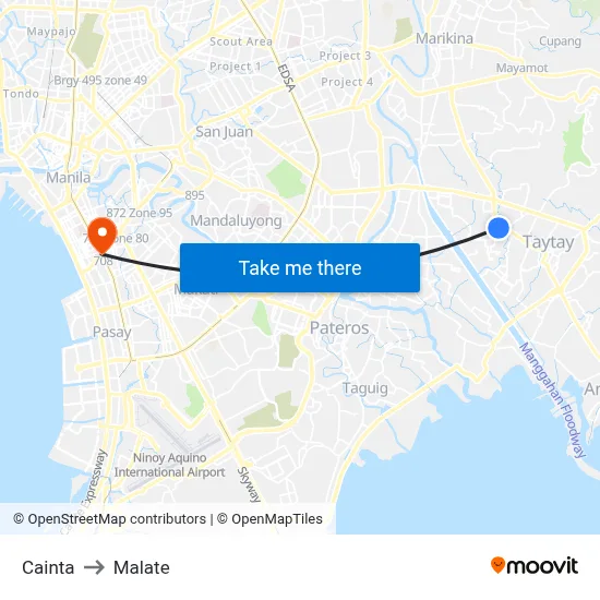 Cainta to Malate map