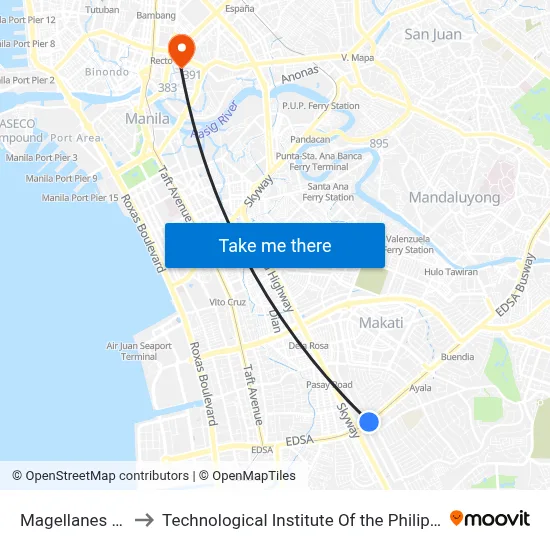 Magellanes Mrt to Technological Institute Of the Philippines map