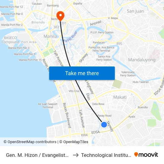 Gen. M. Hizon / Evangelista Intersection, Makati City to Technological Institute Of the Philippines map