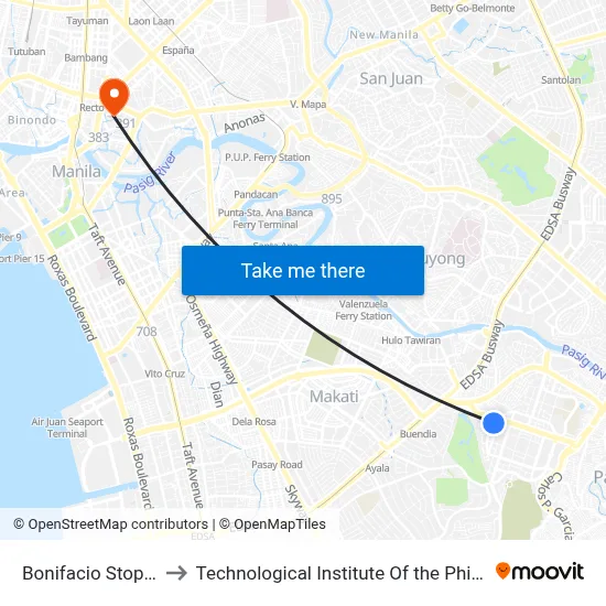 Bonifacio Stopover to Technological Institute Of the Philippines map