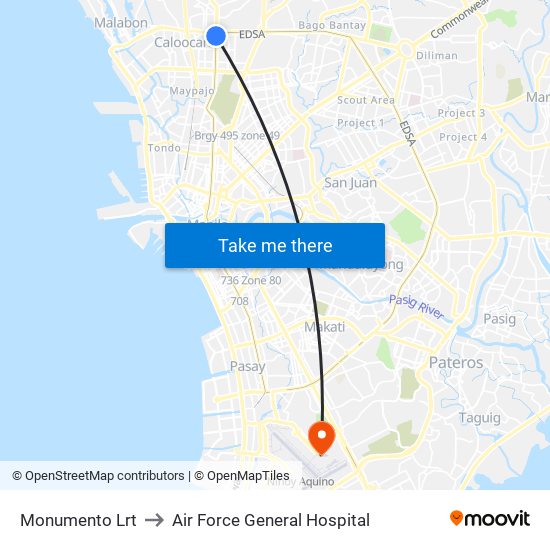 Monumento Lrt to Air Force General Hospital map