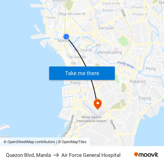 Quezon Blvd, Manila to Air Force General Hospital map