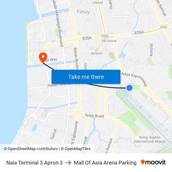 Naia Terminal 3 Apron 3 to Mall Of Asia Arena Parking map