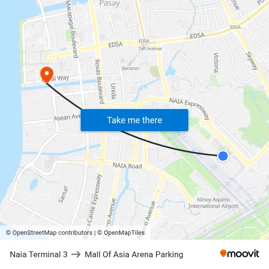 Naia Terminal 3 to Mall Of Asia Arena Parking map