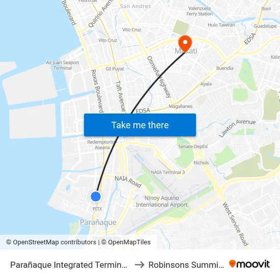 Parañaque Integrated Terminal Exchange to Robinsons Summit Center map