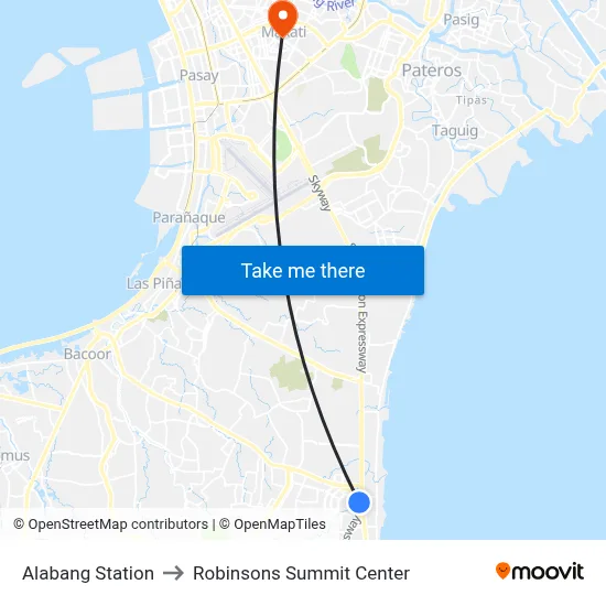 Alabang Station to Robinsons Summit Center map