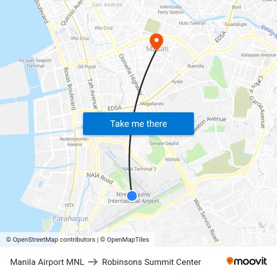 Manila Airport MNL to Robinsons Summit Center map