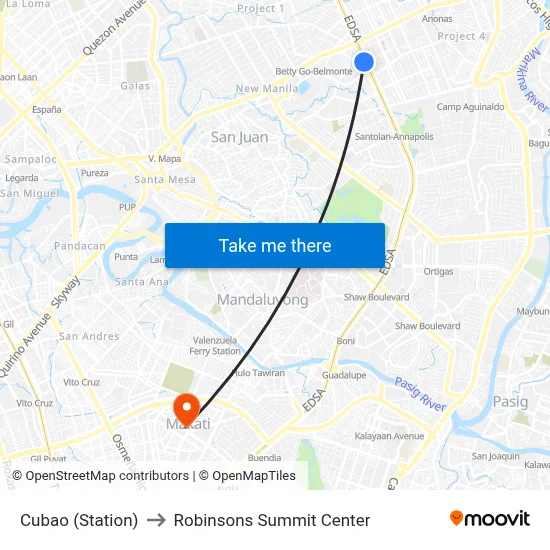 Cubao (Station) to Robinsons Summit Center map
