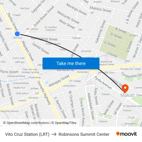 Vito Cruz Station (LRT) to Robinsons Summit Center map