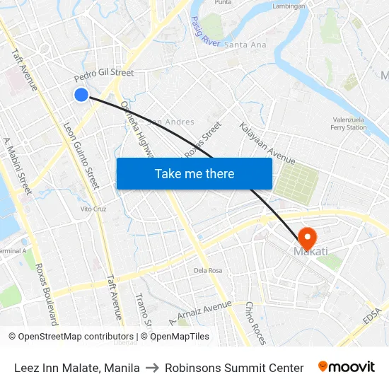 Leez Inn Malate, Manila to Robinsons Summit Center map