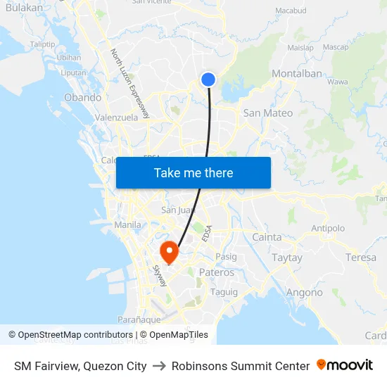 SM Fairview, Quezon City to Robinsons Summit Center map