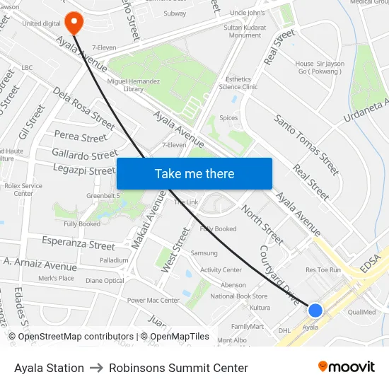 Ayala Station to Robinsons Summit Center map