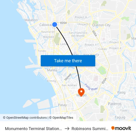 Monumento Terminal Station LRT Line 1 to Robinsons Summit Center map