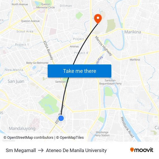 Sm Megamall to Ateneo De Manila University map