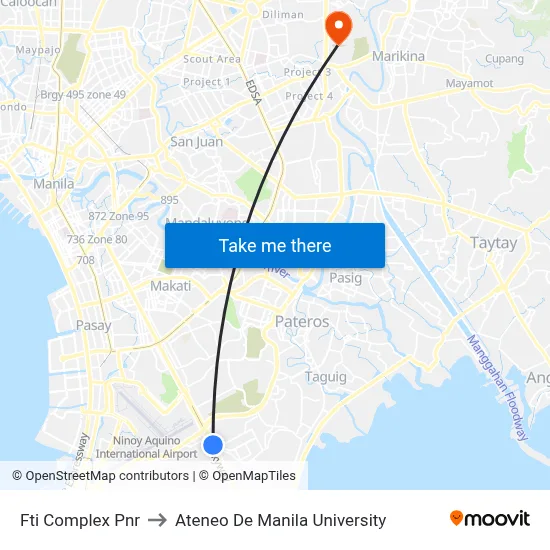 Fti Complex Pnr to Ateneo De Manila University map