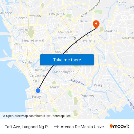 Taft Ave, Lungsod Ng Pasay to Ateneo De Manila University map