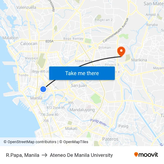 R.Papa, Manila to Ateneo De Manila University map