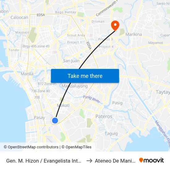 Gen. M. Hizon / Evangelista Intersection, Makati City to Ateneo De Manila University map