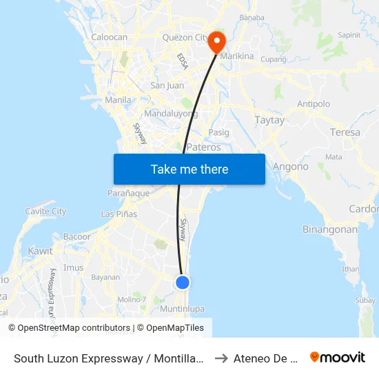 South Luzon Expressway / Montillano St Intersection, Muntinlupa City, Manila to Ateneo De Manila University map