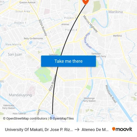 University Of Makati, Dr Jose P. Rizal Extension, Makati City, Manila to Ateneo De Manila University map