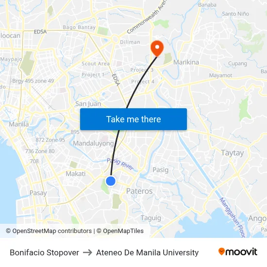 Bonifacio Stopover to Ateneo De Manila University map