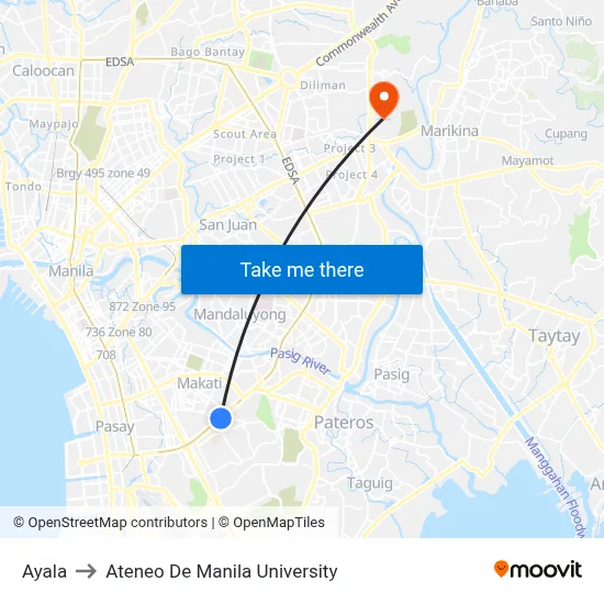 Ayala to Ateneo De Manila University map