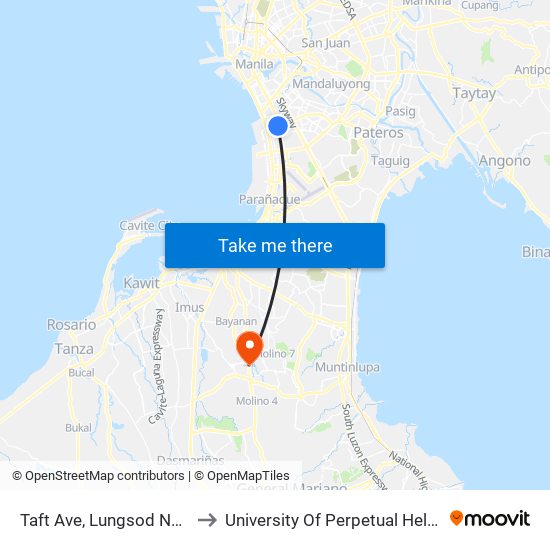 Taft Ave, Lungsod Ng Pasay to University Of Perpetual Help Molino map