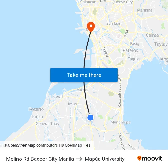 Molino Rd Bacoor City Manila to Mapúa University map