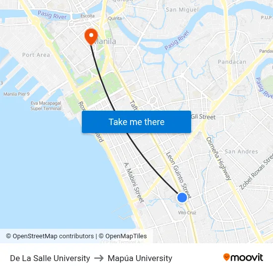 De La Salle University to Mapúa University map