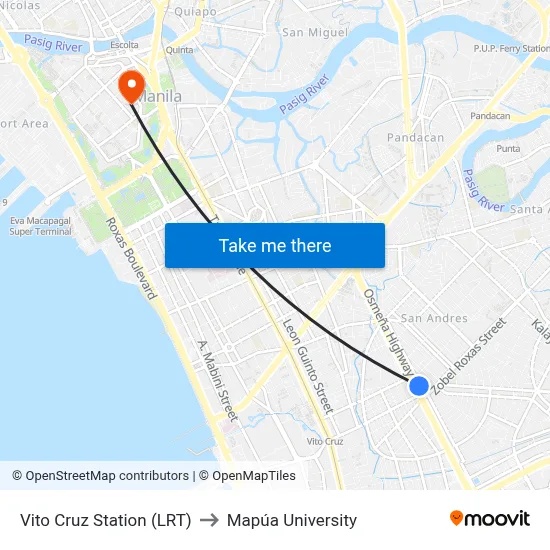 Vito Cruz Station (LRT) to Mapúa University map