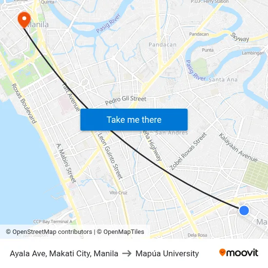 Ayala Ave, Makati City, Manila to Mapúa University map