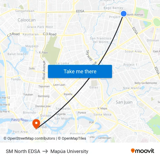 SM North EDSA to Mapúa University map
